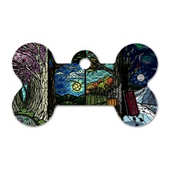 Four Assorted Illustrations Collage Winter Autumn Summer Picture Dog Tag Bone (two Sides) by danenraven