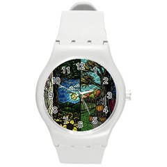 Four Assorted Illustrations Collage Winter Autumn Summer Picture Round Plastic Sport Watch (m) by danenraven