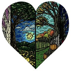 Four Assorted Illustrations Collage Winter Autumn Summer Picture Wooden Puzzle Heart by danenraven