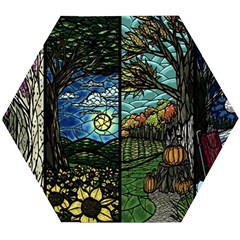 Four Assorted Illustrations Collage Winter Autumn Summer Picture Wooden Puzzle Hexagon by danenraven