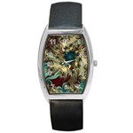 Abstract Design Pattern Art Wallpaper Texture Floral Barrel Style Metal Watch Front