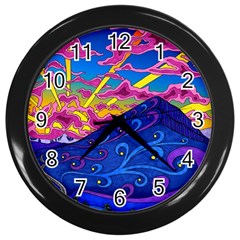 Abstract Paisley Art Pattern Design Fabric Floral Decoration Wall Clock (black) by danenraven