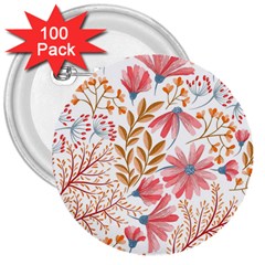 Flowers Pattern Seamless Floral Floral Pattern 3  Buttons (100 pack) 