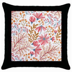 Flowers Pattern Seamless Floral Floral Pattern Throw Pillow Case (Black)