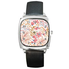 Flowers Pattern Seamless Floral Floral Pattern Square Metal Watch