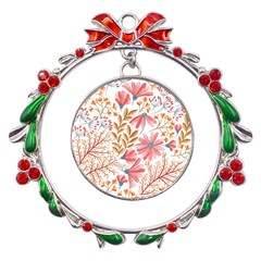 Flowers Pattern Seamless Floral Floral Pattern Metal X mas Wreath Ribbon Ornament