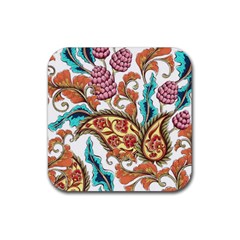 Flowers Pattern Texture White Background Paisley Rubber Coaster (square)