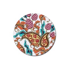 Flowers Pattern Texture White Background Paisley Rubber Round Coaster (4 pack)