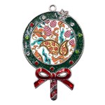 Flowers Pattern Texture White Background Paisley Metal X Mas Lollipop with Crystal Ornament Front