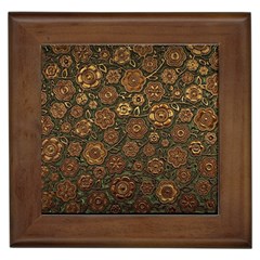 Brown And Green Floral Print Textile Ornament Pattern Texture Framed Tile