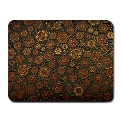 Brown And Green Floral Print Textile Ornament Pattern Texture Small Mousepad