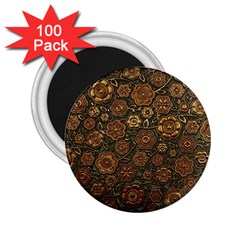 Brown And Green Floral Print Textile Ornament Pattern Texture 2 25  Magnets (100 Pack) 