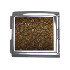 Brown And Green Floral Print Textile Ornament Pattern Texture Mega Link Italian Charm (18mm)