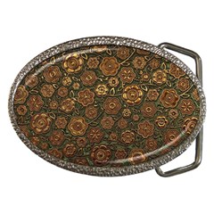 Brown And Green Floral Print Textile Ornament Pattern Texture Belt Buckles