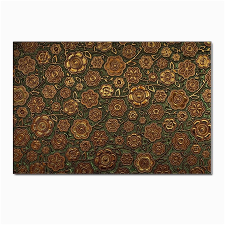 Brown And Green Floral Print Textile Ornament Pattern Texture Postcard 4 x 6  (Pkg of 10)