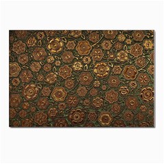 Brown And Green Floral Print Textile Ornament Pattern Texture Postcards 5  x 7  (Pkg of 10)