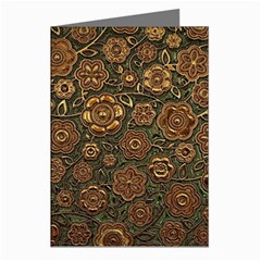 Brown And Green Floral Print Textile Ornament Pattern Texture Greeting Cards (Pkg of 8)