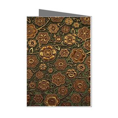 Brown And Green Floral Print Textile Ornament Pattern Texture Mini Greeting Cards (pkg Of 8)