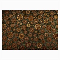 Brown And Green Floral Print Textile Ornament Pattern Texture Large Glasses Cloth (2 Sides)