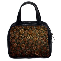 Brown And Green Floral Print Textile Ornament Pattern Texture Classic Handbag (Two Sides)