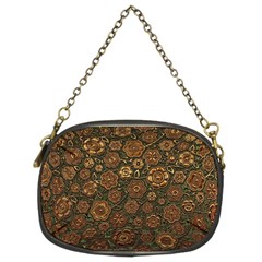 Brown And Green Floral Print Textile Ornament Pattern Texture Chain Purse (Two Sides)