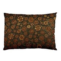 Brown And Green Floral Print Textile Ornament Pattern Texture Pillow Case