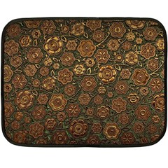 Brown And Green Floral Print Textile Ornament Pattern Texture Two Sides Fleece Blanket (Mini)