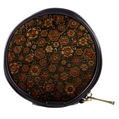 Brown And Green Floral Print Textile Ornament Pattern Texture Mini Makeup Bag