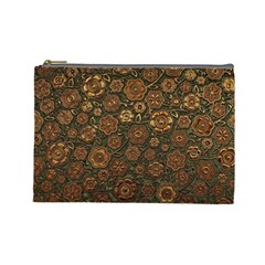 Brown And Green Floral Print Textile Ornament Pattern Texture Cosmetic Bag (Large)