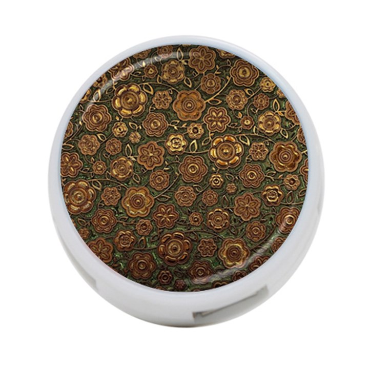 Brown And Green Floral Print Textile Ornament Pattern Texture 4-Port USB Hub (Two Sides)