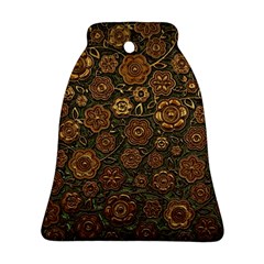 Brown And Green Floral Print Textile Ornament Pattern Texture Ornament (Bell)