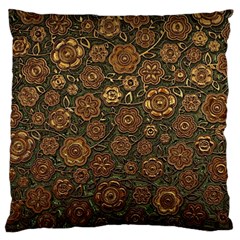 Brown And Green Floral Print Textile Ornament Pattern Texture Large Cushion Case (One Side)