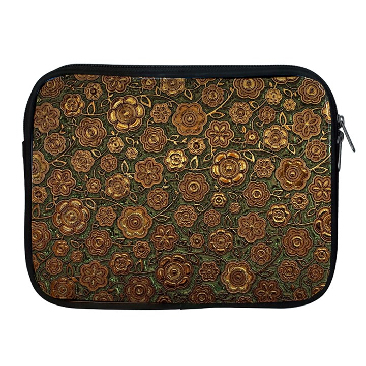 Brown And Green Floral Print Textile Ornament Pattern Texture Apple iPad 2/3/4 Zipper Cases