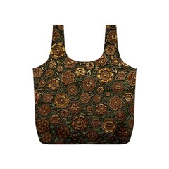 Brown And Green Floral Print Textile Ornament Pattern Texture Full Print Recycle Bag (S)