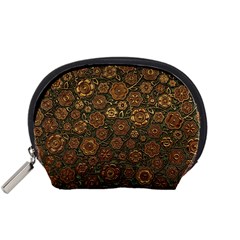 Brown And Green Floral Print Textile Ornament Pattern Texture Accessory Pouch (Small)