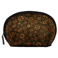 Brown And Green Floral Print Textile Ornament Pattern Texture Accessory Pouch (Large)