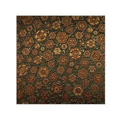 Brown And Green Floral Print Textile Ornament Pattern Texture Square Satin Scarf (30  x 30 )