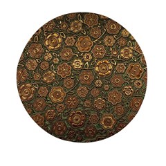 Brown And Green Floral Print Textile Ornament Pattern Texture Mini Round Pill Box