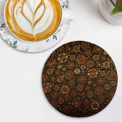 Brown And Green Floral Print Textile Ornament Pattern Texture UV Print Round Tile Coaster