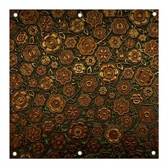 Brown And Green Floral Print Textile Ornament Pattern Texture Banner and Sign 3  x 3 