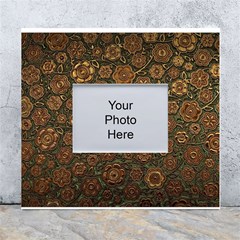 Brown And Green Floral Print Textile Ornament Pattern Texture White Wall Photo Frame 5  x 7 