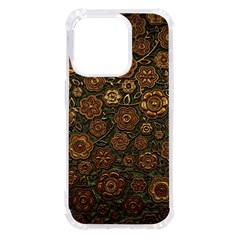 Brown And Green Floral Print Textile Ornament Pattern Texture iPhone 14 Pro TPU UV Print Case