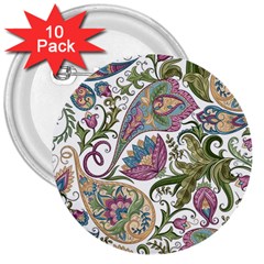 Flowers Pattern Texture White Background Design Floral 3  Buttons (10 Pack)  by danenraven