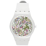 Flowers Pattern Texture White Background Design Floral Round Plastic Sport Watch (M) Front