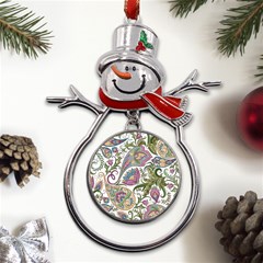 Flowers Pattern Texture White Background Design Floral Metal Snowman Ornament