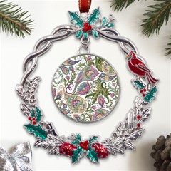 Flowers Pattern Texture White Background Design Floral Metal X mas Wreath Holly Leaf Ornament