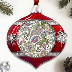 Flowers Pattern Texture White Background Design Floral Metal Snowflake And Bell Red Ornament