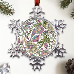 Flowers Pattern Texture White Background Design Floral Metal Large Snowflake Ornament