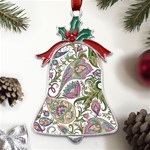 Flowers Pattern Texture White Background Design Floral Metal Holly Leaf Bell Ornament Front