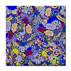 Blue Yellow Background Pattern Vector Texture Paisley Tile Coaster by danenraven